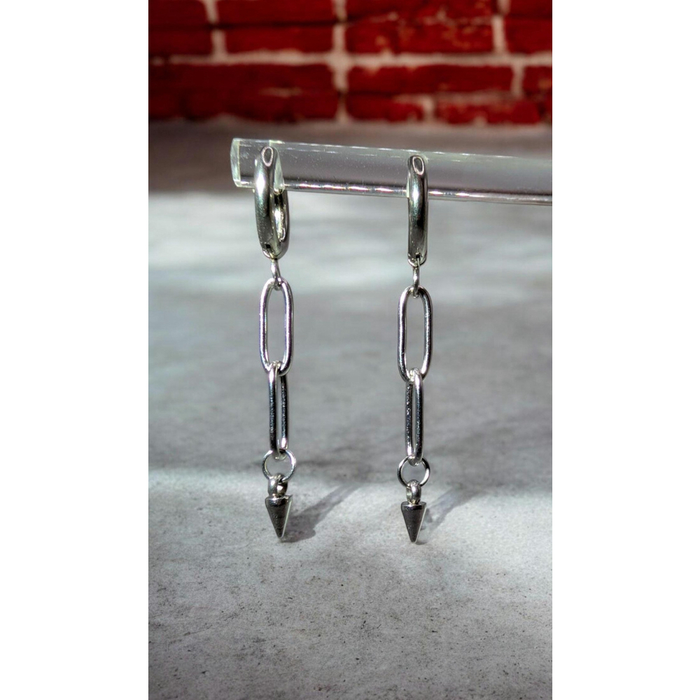 Stainless Steel Paperclip Chain Huggie Earrings with Spike Charm